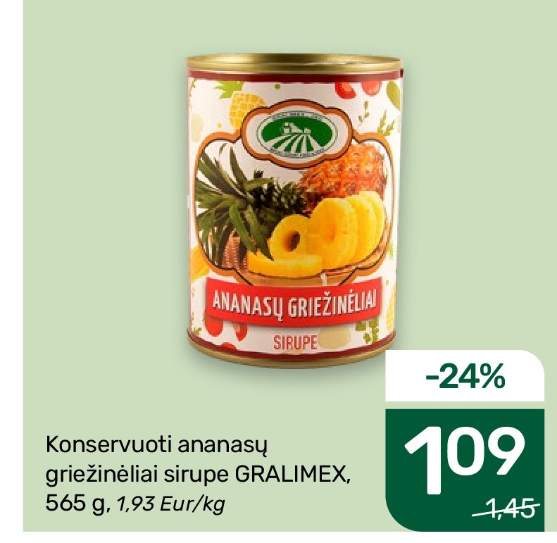 Konservuoti ananasų griežinėliai sirupe GRALIMEX, 565 g