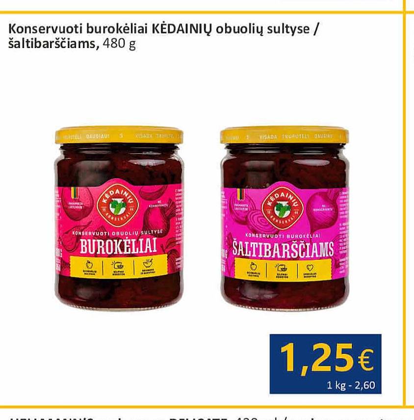 Konservuoti burokėliai KĖDAINIŲ obuolių sultyse / šaltibarščiams, 480 g