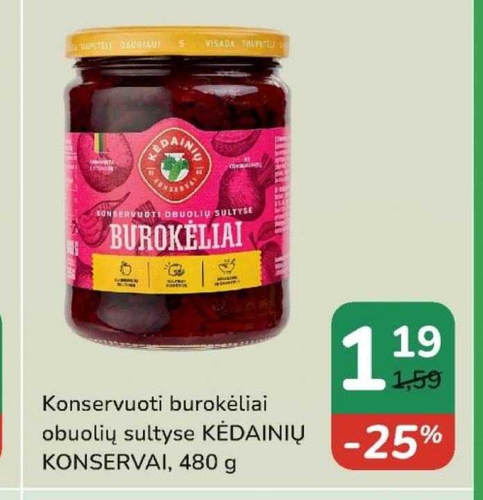 Konservuoti burokėliai obuolių sultyse KĖDAINIŲ KONSERVAI, 480 g