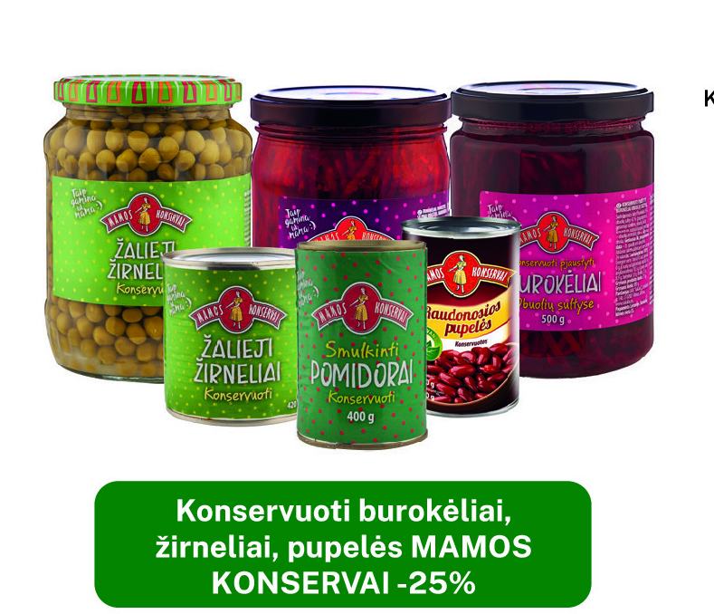 Konservuoti burokėliai, žirneliai, pupelės MAMOS KONSERVAI