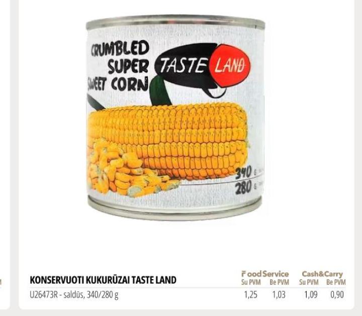 KONSERVUOTI KUKURŪZAI TASTE LAND, 280 g