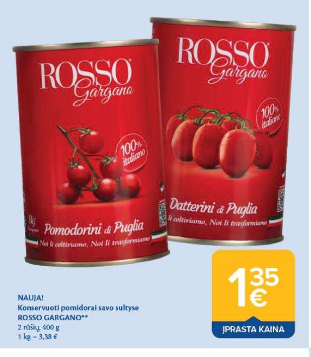 Konservuoti pomidorai savo sultyse ROSSO GARGANO, 400 g