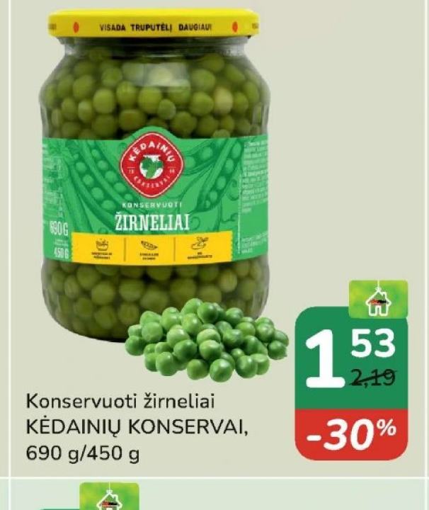 Konservuoti žirneliai KĖDAINIŲ KONSERVAI, 690 g