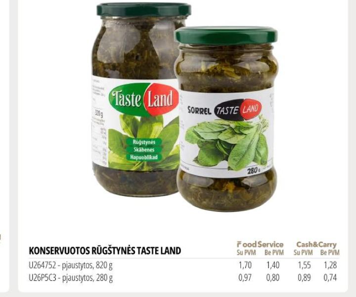 KONSERVUOTOS RŪGŠTYNĖS TASTE LAND, 820 g
