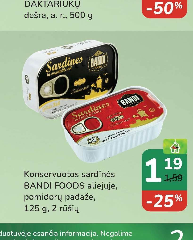 Konservuotos sardinės BANDI FOODS aliejuje, 125 g