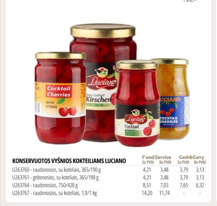 KONSERVUOTOS VYŠNIOS KOKTEILIAMS LUCIANO, 190 g