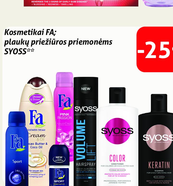 Kosmetikai FA; plaukų priežiūros priemonėms SYOSS