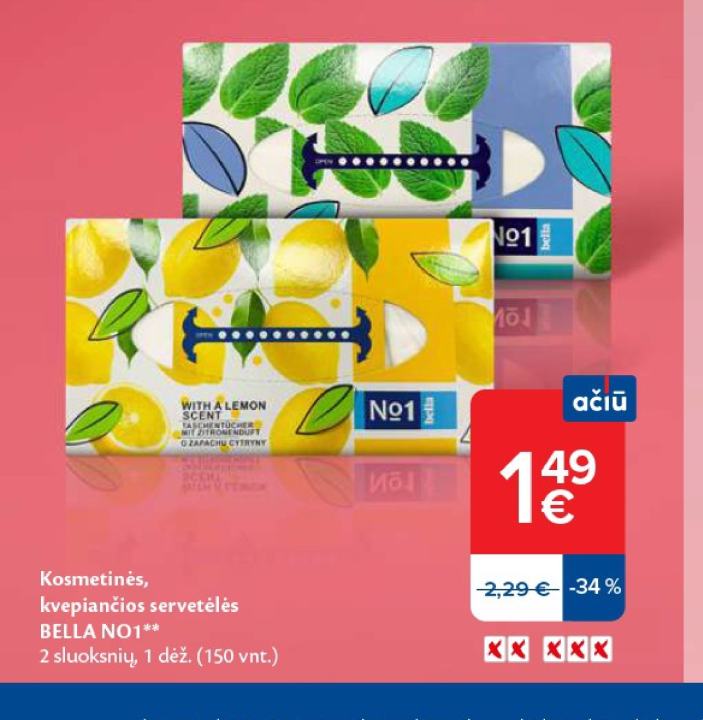 Kosmetinės, kvepiančios servetėlės BELLA NO1, 1 dėž.