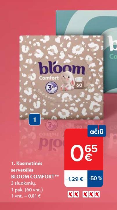Kosmetinės servetėlės BLOOM COMFORT, 1 pak.