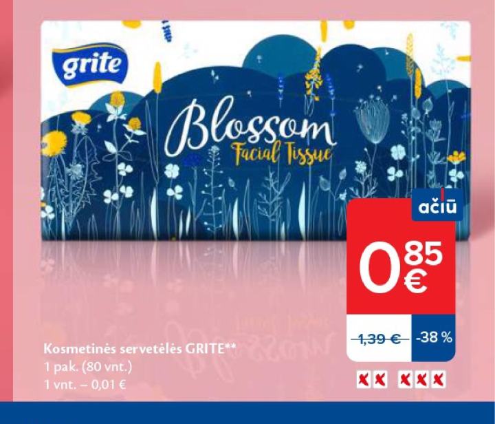 Kosmetinės servetėlės GRITE, 1 pak.