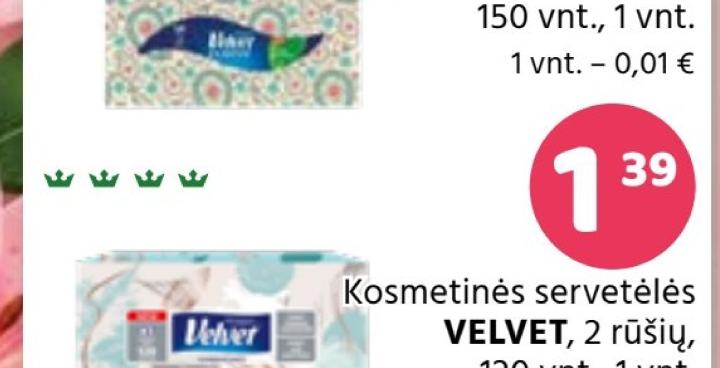 Kosmetinės servetėlės VELVET, 120 vnt