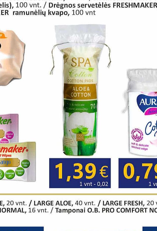 Kosmetiniai vatos diskeliai AURA, 50 vnt
