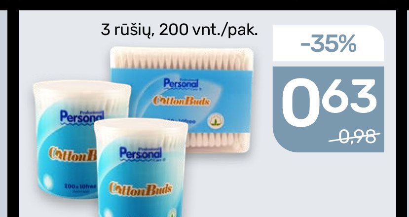 Kosmetiniai vatos krapštukai PERSONAL CARE, 200 vnt