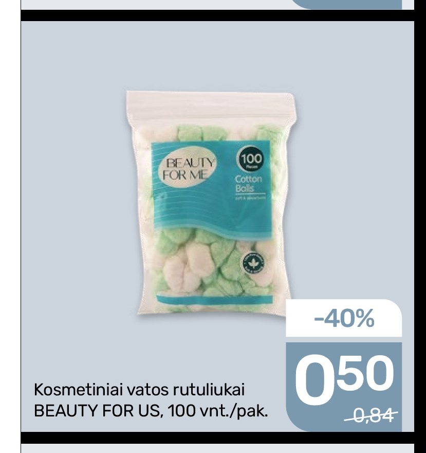 Kosmetiniai vatos rutuliukai BEAUTY FOR US, 100 vnt