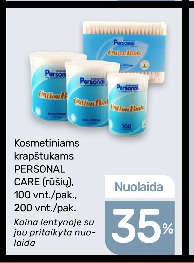 Kosmetiniams krapštukams PERSONAL CARE, 100 vnt