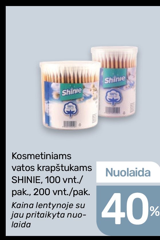 Kosmetiniams vatos krapštukams SHINIE, 100 vnt
