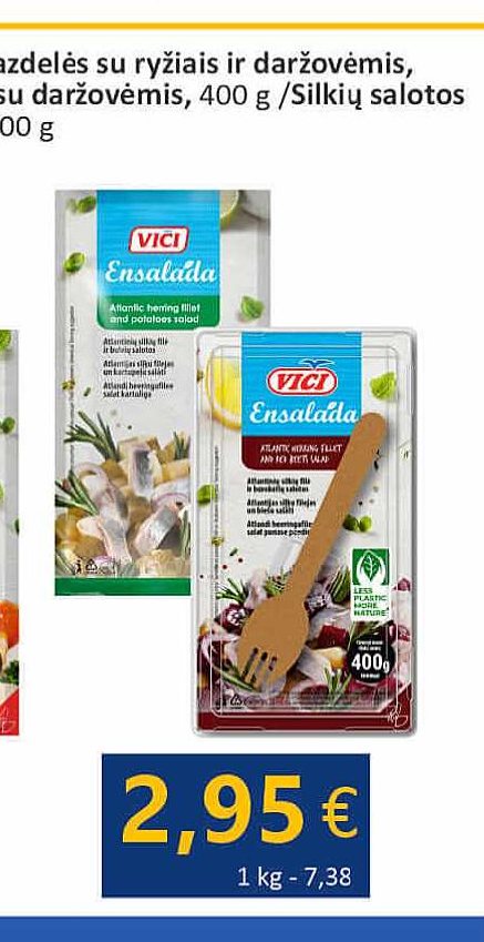 Krabų lazdelių salotos su daržovėmis / Silkių salotos su bulvėmis / su burokėliais, 400 g