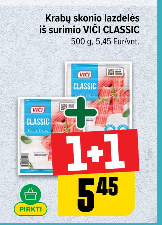 Krabų skonio lazdelės iš surimio VIČI CLASSIC, 500 g
