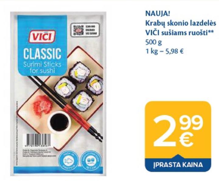 Krabų skonio lazdelės VIČI sušiams ruošti, 500 g