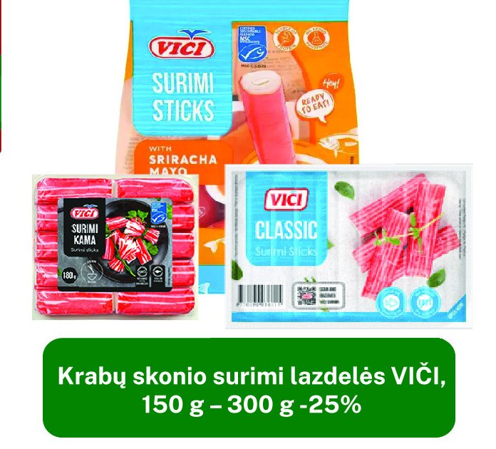 Krabų skonio surimi lazdelės VIČI, 150 g - 300 g