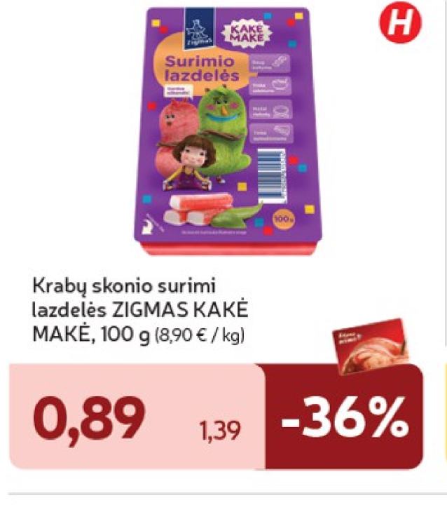 Krabų skonio surimi lazdelės ZIGMAS KAKĖ MAKĖ, 100 g