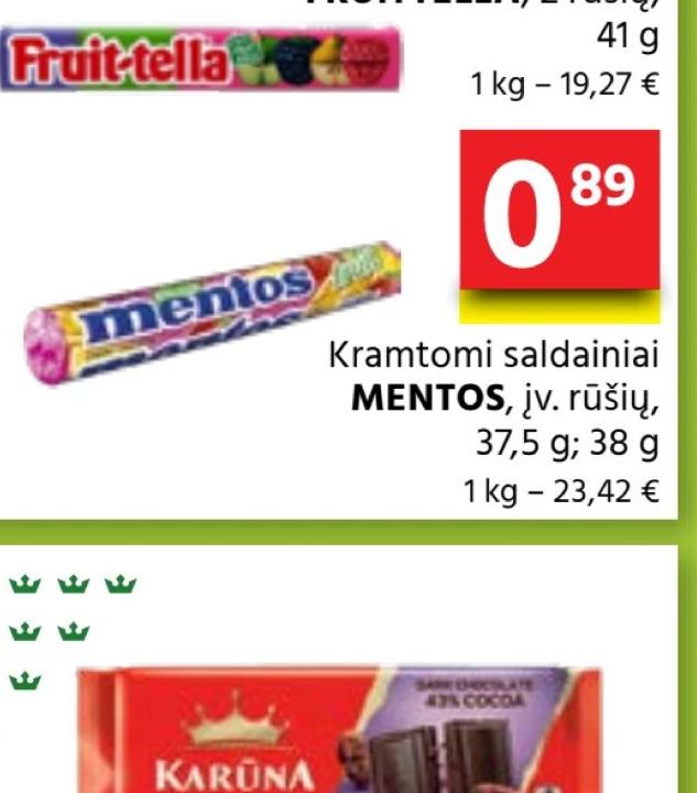 Kramtomi saldainiai MENTOS, 37.5 g
