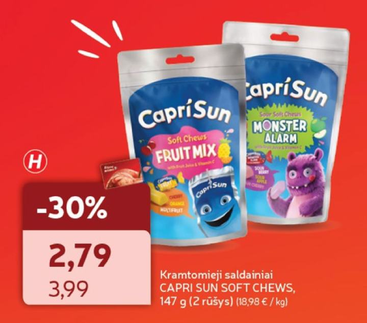Kramtomieji saldainiai CAPRI SUN SOFT CHEWS, 147 g