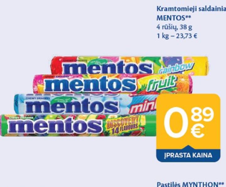 Kramtomieji saldainiai MENTOS, 38 g