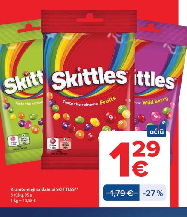 Kramtomieji saldainiai SKITTLES, 95 g