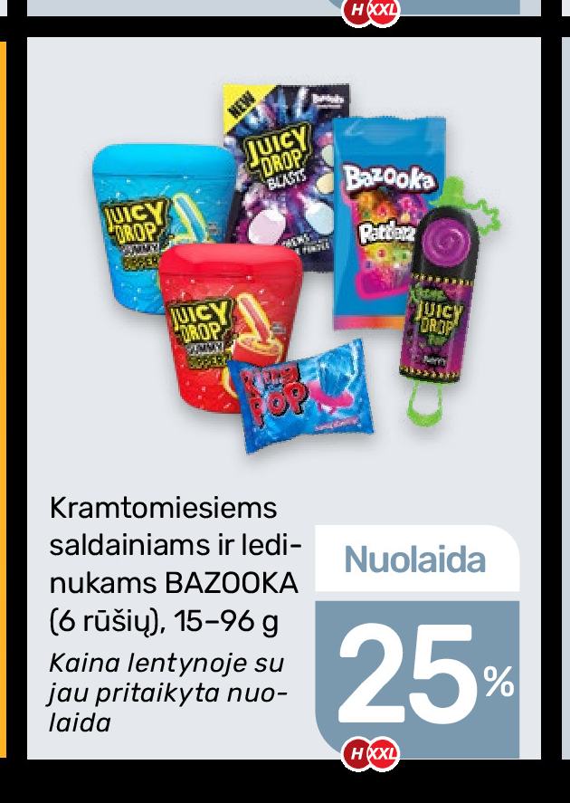 Kramtomiesiems saldainiams ir ledinukams BAZOOKA, 96 g