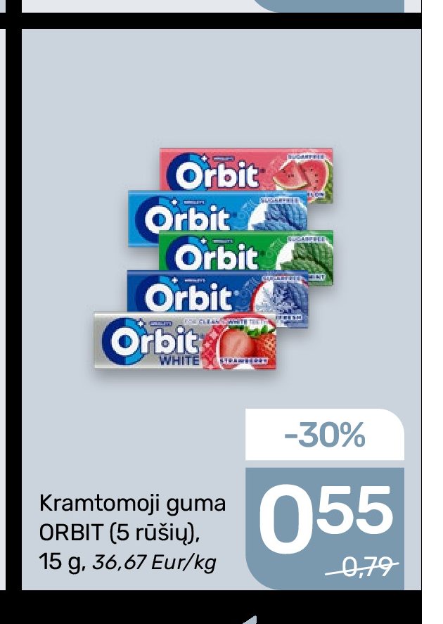 Kramtomoji guma ORBIT, 15 g