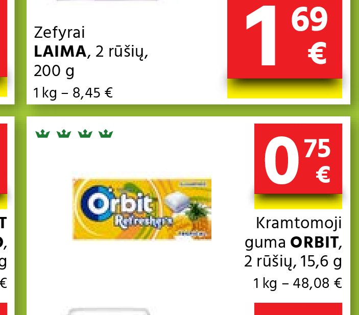 Kramtomoji guma ORBIT, 15.6 g