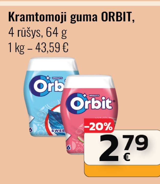 Kramtomoji guma ORBIT, 64 g