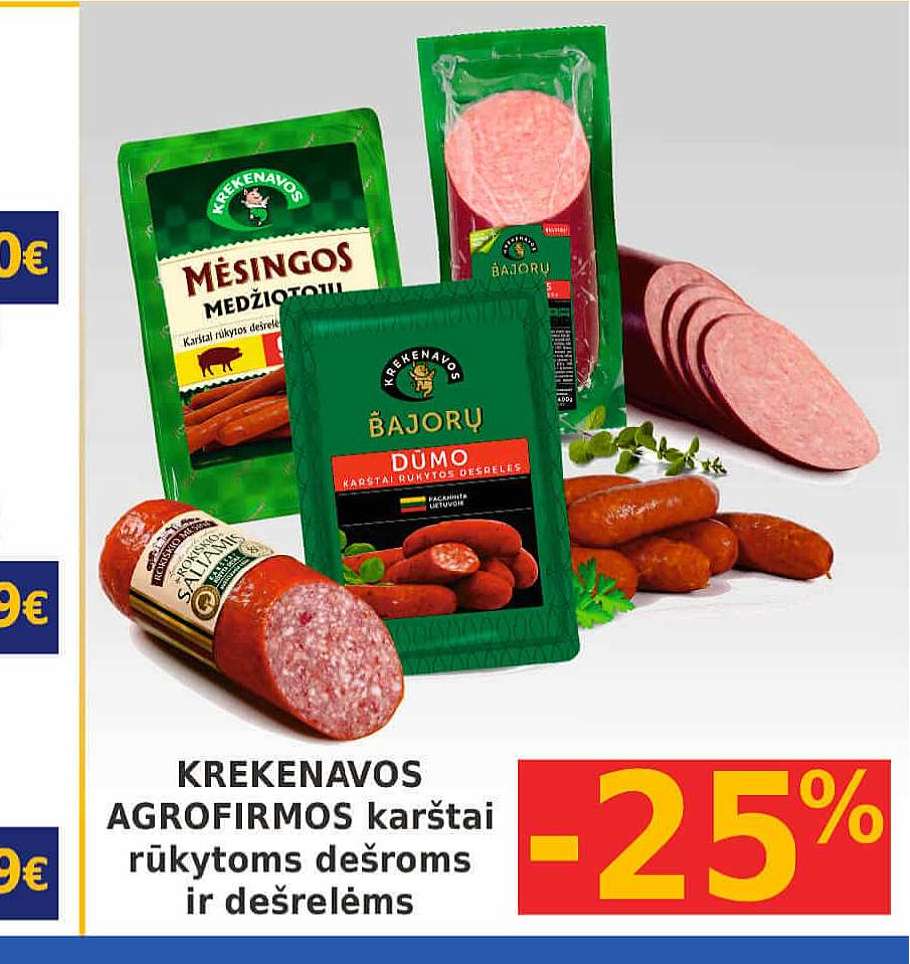 KREKENAVOS AGROFIRMOS karštai rūkytoms dešroms ir dešrelėms