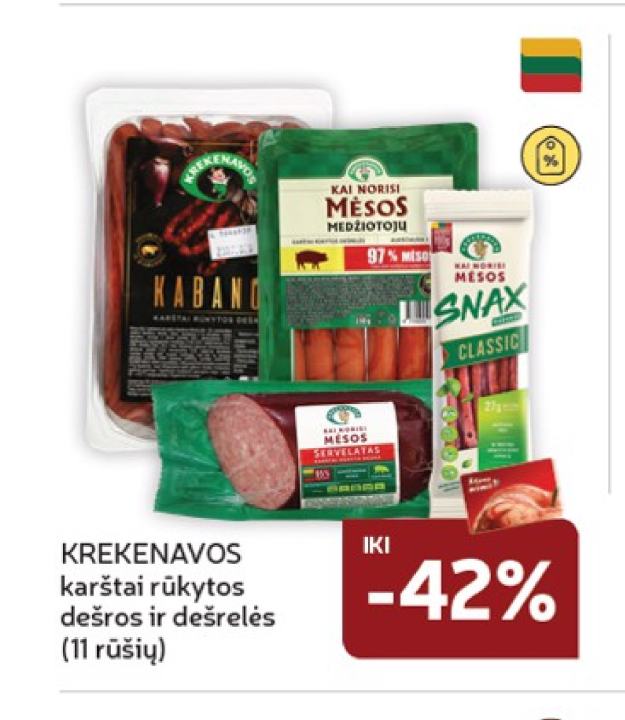 KREKENAVOS karštai rūkytos dešros ir dešrelės