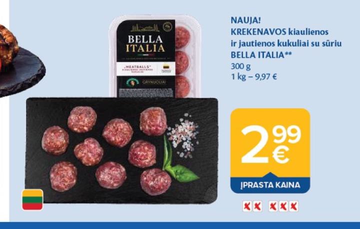 KREKENAVOS kiaulienos ir jautienos kukuliai su sūriu BELLA ITALIA, 300 g