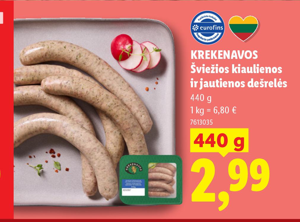 KREKENAVOS Šviežios kiaulienos ir jautienos dešrelės, 440 g