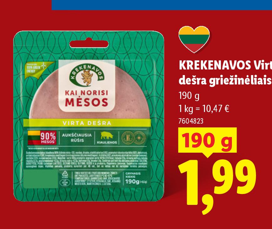 KREKENAVOS Virta dešra griežinėliais, 190 g
