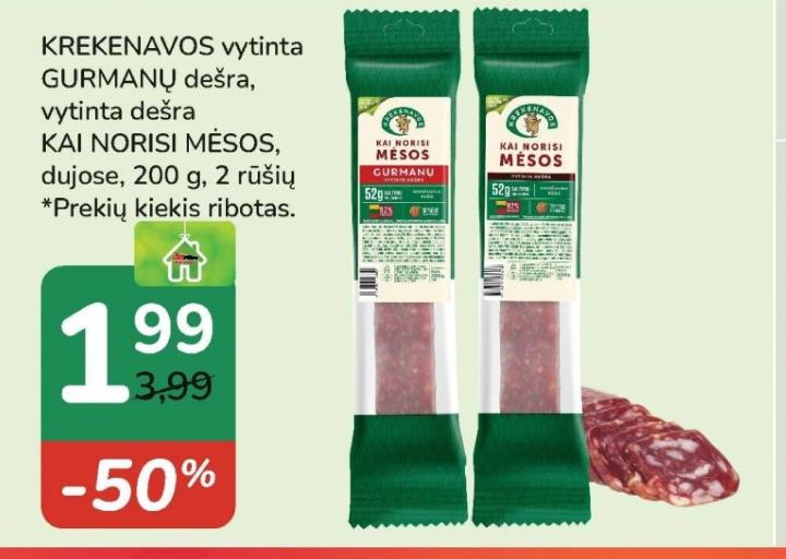 KREKENAVOS vytinta GURMANŲ dešra, vytinta dešra KAI NORISI MĖSOS, 200 g