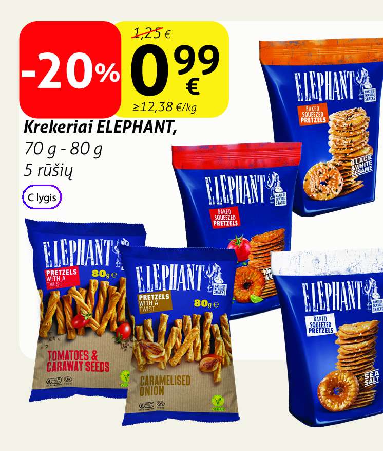 Krekeriai ELEPHANT, 70 g - 80 g