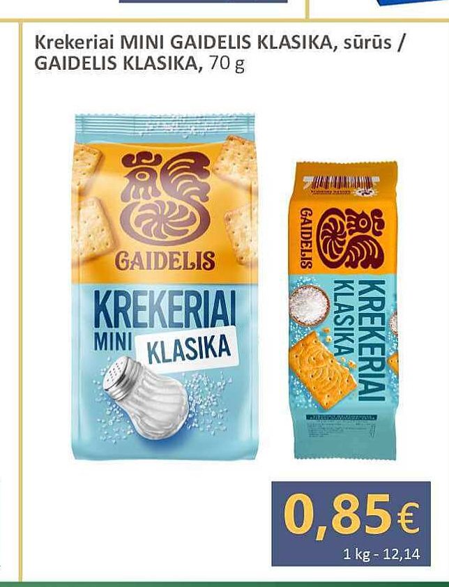 Krekeriai MINI GAIDELIS KLASIKA, sūrūs, 70 g