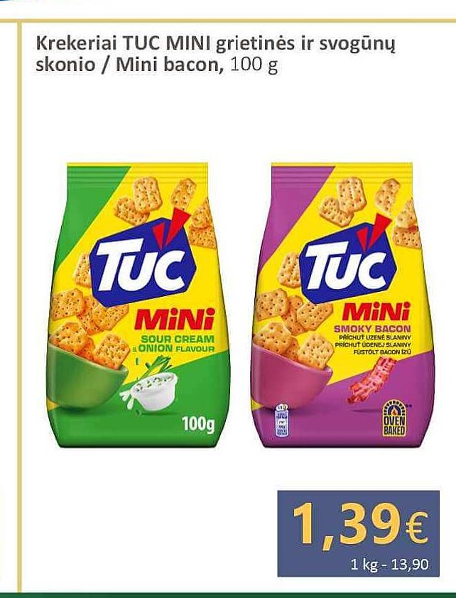 Krekeriai TUC MINI grietinės ir svogūnų skonio / Mini bacon, 100 g