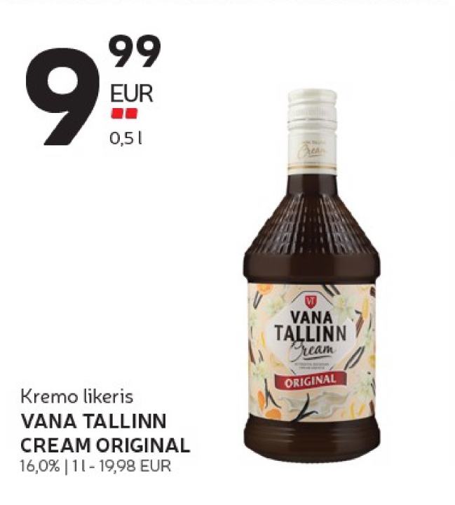 Kremo likeris VANA TALLINN CREAM ORIGINAL, 1 l