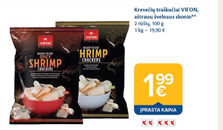 Krevečių traškučiai VIFON, aštraus; švelnaus skonio, 100 g