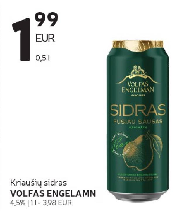 Kriaušių sidras VOLFAS ENGELAMN, 0.5 l