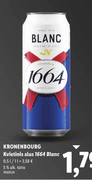 KRONENBOURG Kvietinis alus 1664 Blanc, 0.5 l
