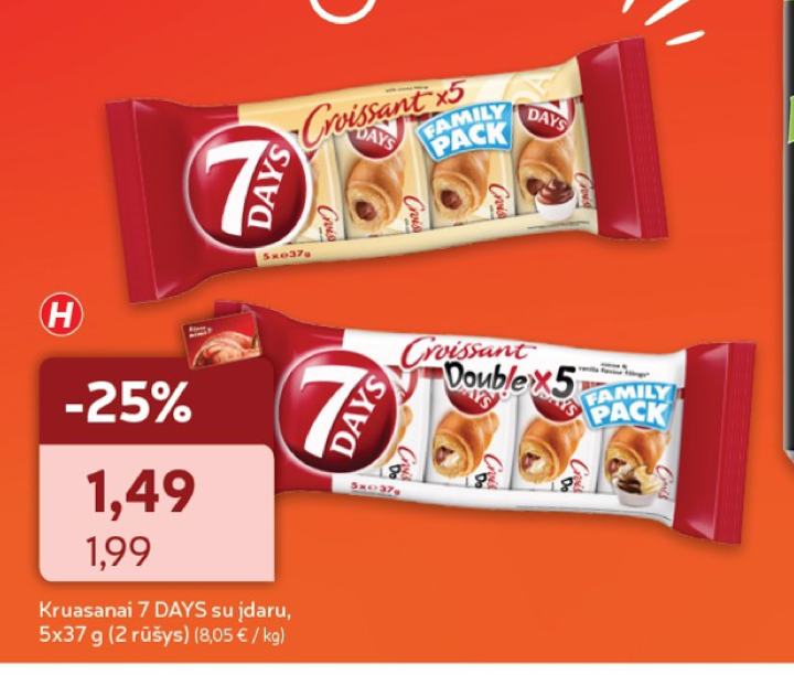Kruasanai 7 DAYS su įdaru, 5 x 37 g