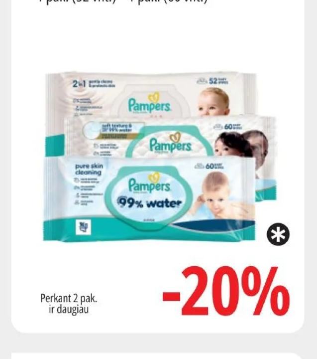 Kūdikių servetėlės PAMPERS Water / Aqua Soft Touch / Sensitive Plastic Free, 1 pak.