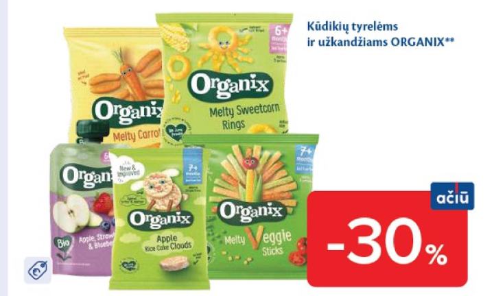 Kūdikių tyrelėms ir užkandžiams ORGANIX