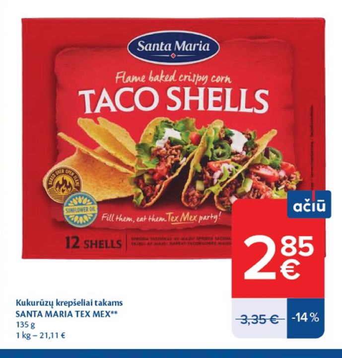 Kukurūzų krepšeliai takams SANTA MARIA TEX MEX, 135 g